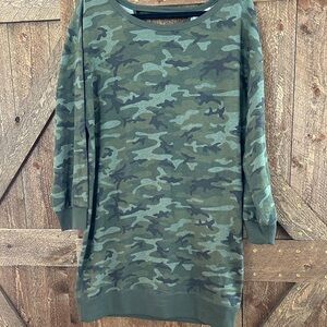 GAP Camouflage Green Women's Crew Neck Sweatshirt Dress